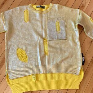 Yellow and Metallic Distressed Sweater